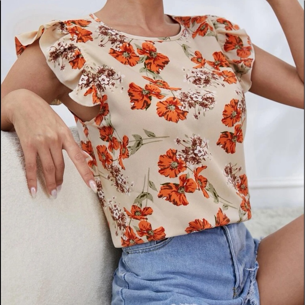 Boho Floral Print Butterfly Sleeve Top Blouse - Picture 1 of 5